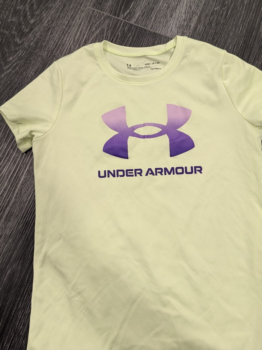 Girl Under Armour Short Sleeve Tee - Pale Yellow with Purple Logo